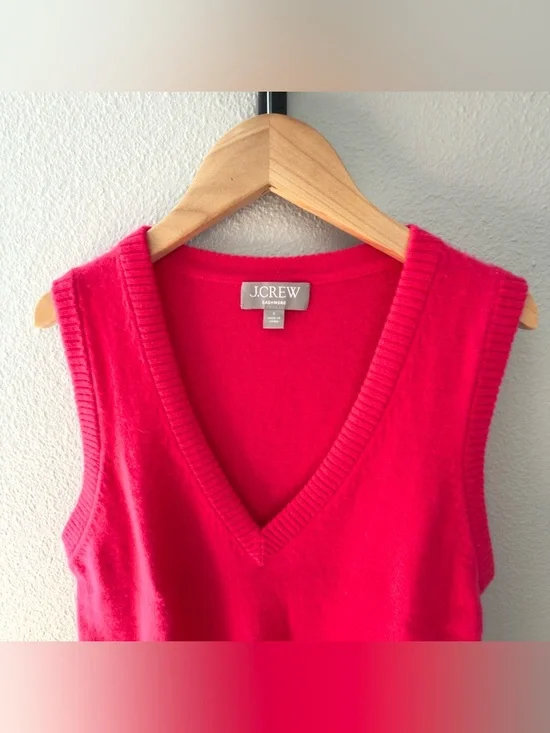 J. Crew Neon Berry Red Cashmere V-neck Sweater Vest - Sz. S - Picture 3 of 6